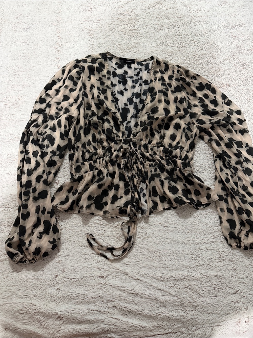 Express Beige and Black Leopard Print Peplum Blouse